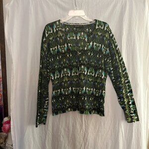 Large, by Jones New York sweater, Green, black turquoise and white